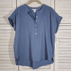 Caslon Short Sleeve Everyday Blue Top NEW With Tags